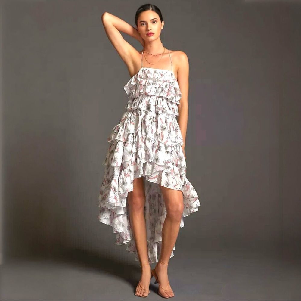 Anthropologie Magali Pascal Celesta Dress‎ Silk Blend XS Hi-Low Ruffle  $849